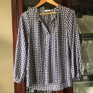Pleione Split Neck Navy Patterned Blouse 🦋